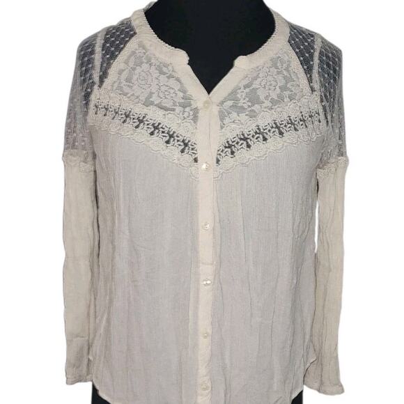 AE Ivory Peasant Top XS Boho Crochet Lace Fairycore Romantic Blouse - Picture 2 of 8